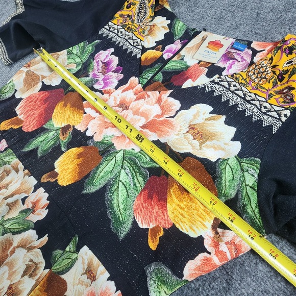 FARM Rio Anthropologie Maxi Dress Large Floral Boho Flare Sleeve Esmeralda Black - Picture 12 of 13